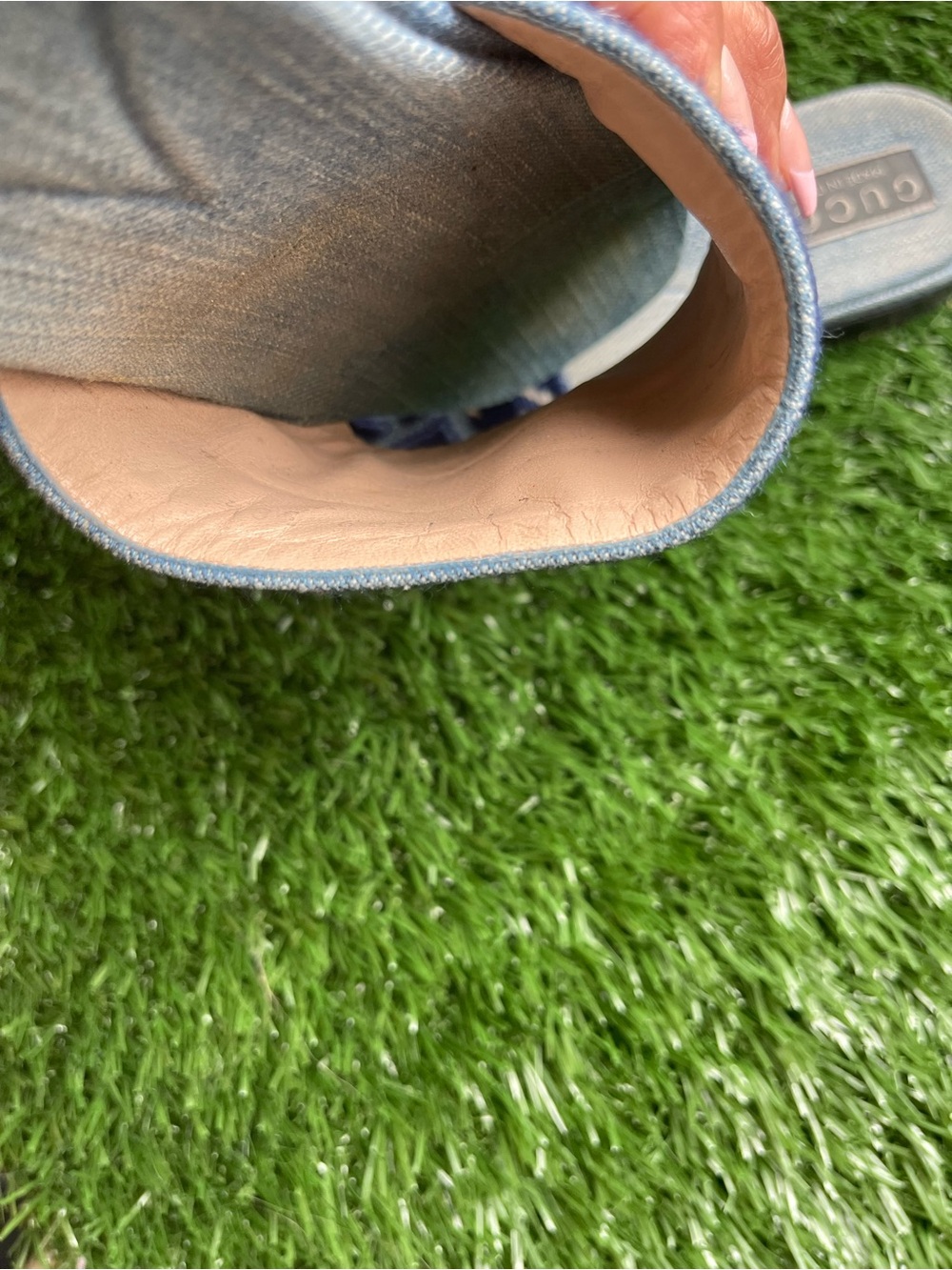 Gucci Denim Logo Slide Sandals in Light Blue and Navy - Picture 5 of 5